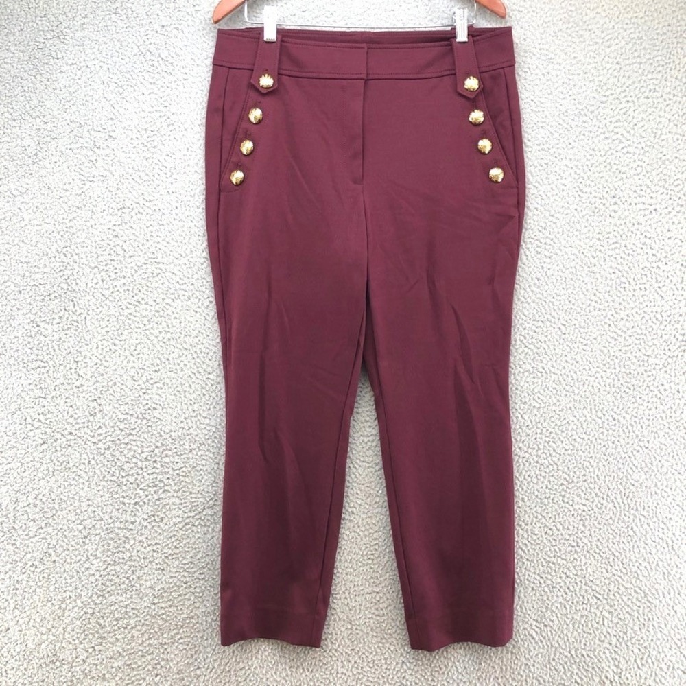 White House Black Market Jolie Pants Womens 14 Burgundy Button Sailor Straight